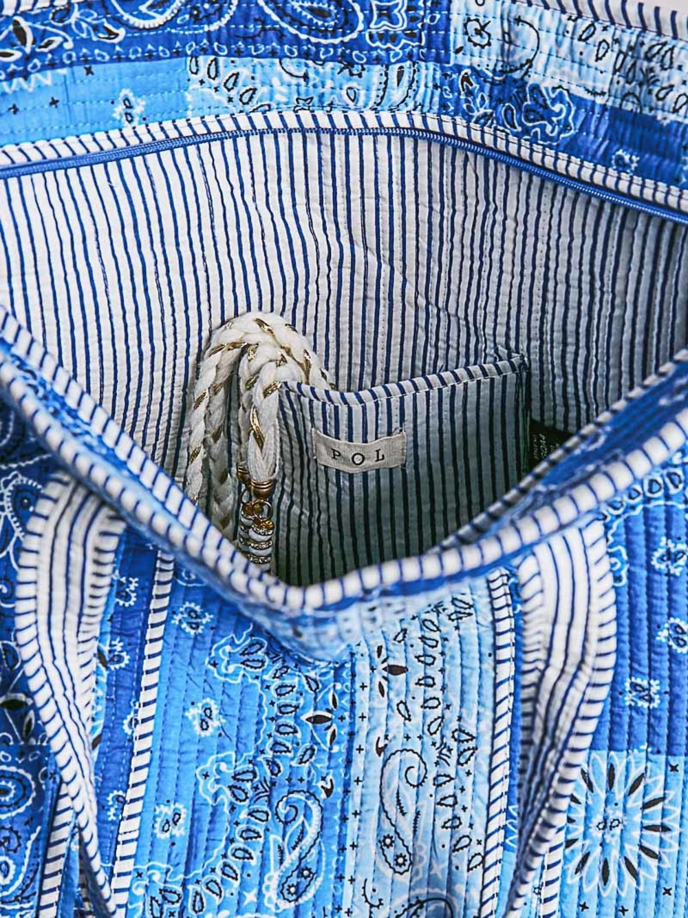 POL Blue Patchwork Paisley Tote Bag - Women's Shoulder Bag - Picture 8 of 10
